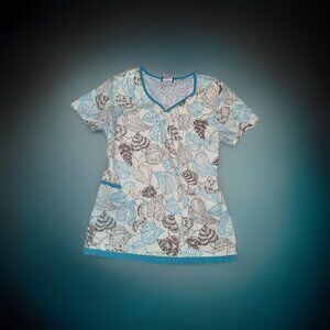 Antique White, Blue, Brown Baby Phat Scrub Top Women's XS